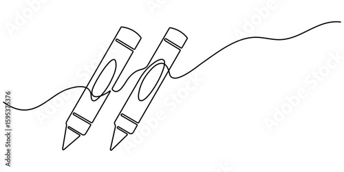 Continuous one line crayon icon. Drawing crayon in one line art style. Crayon continuous one line drawing. School and office supplies. Outline Symbol Vector Illustration. Editable stroke vector.
