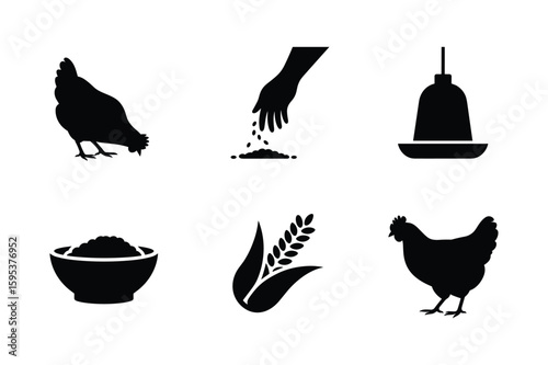 Chicken feeding and grain icons fowl poultry