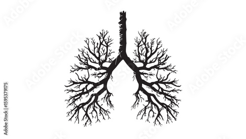 Black silhouette of human lungs resembling tree branches on white respiratory system