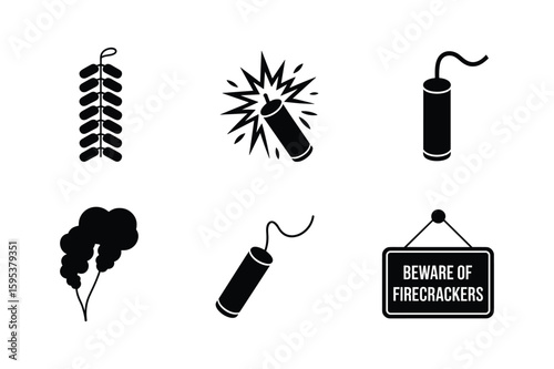 Firecracker icons explosive smoke warning sign vector