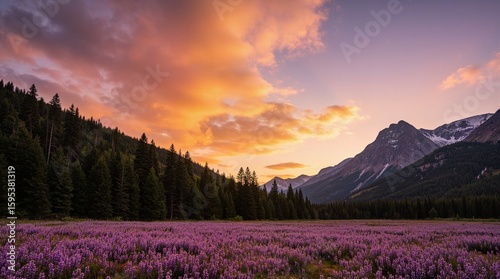Sunrise Awakening A Forest, Flowers, and Mountains Sunset Symphony