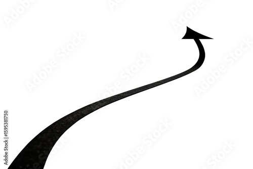 A black curved arrow pointing upwards, indicating a path or direction, isolated on white isolated on transparent background