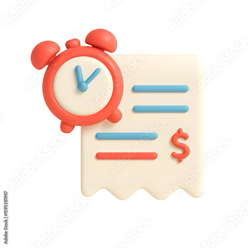 3d bill with clock icon isolated on transparent background. time or payment concept