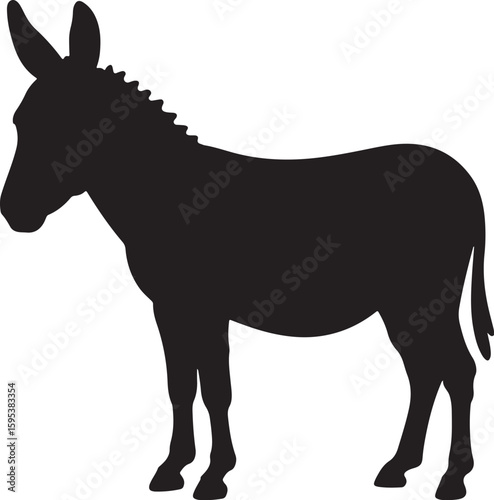 Dark Donkey Silhouette, Donkey Silhouette, side view, standing still isolated on white, ideal vector graphic