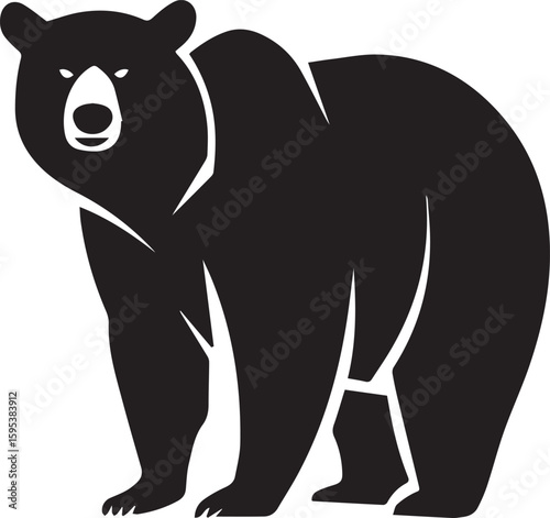 Stylized black bear graphic icon. A powerful standing grizzly silhouette, vector logo design element for wildlife and nature themes.