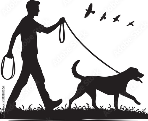 Dog Walker Silhouette vector, dog, walking, leash, person, silhouette, dog walking, silhouette dog, animal, bird