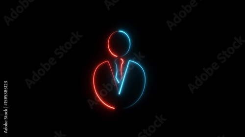 Neon Glowing People Icon Animation, Profile Avatar Motion on Black Background, Digital User Icon, Animated Profile Symbol for Web Use