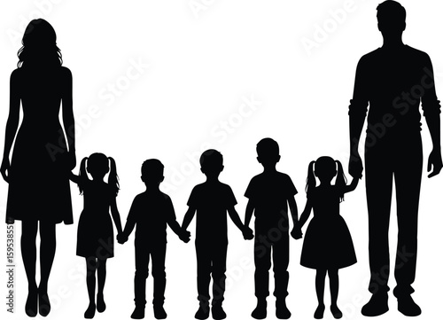Joint Family member holding hand together silhouette Vector Illustration isolated on a white background