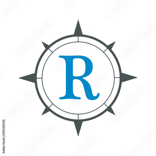 Compass Logo combine with letter R vector template