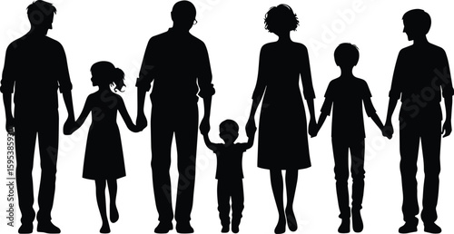 Joint Family member holding hand together silhouette Vector Illustration isolated on a white background