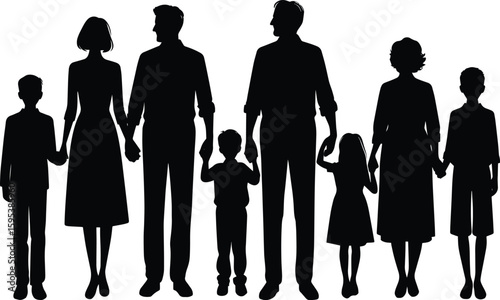 Joint Family member holding hand together silhouette Vector Illustration isolated on a white background
