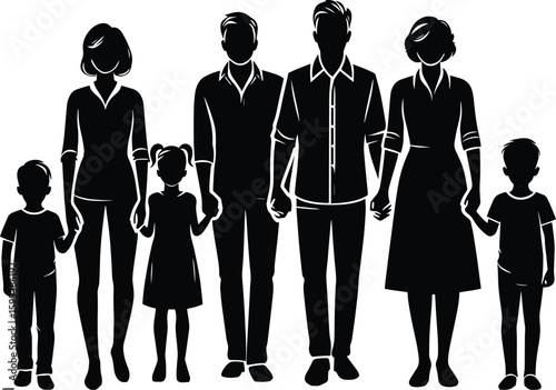 Joint Family member holding hand together silhouette Vector Illustration isolated on a white background