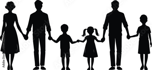 Joint Family member holding hand together silhouette Vector Illustration isolated on a white background