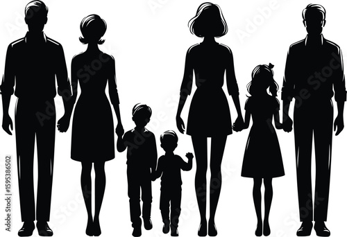 Joint Family member holding hand together silhouette Vector Illustration isolated on a white background