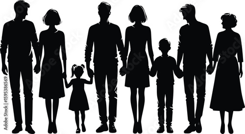 Joint Family member holding hand together silhouette Vector Illustration isolated on a white background