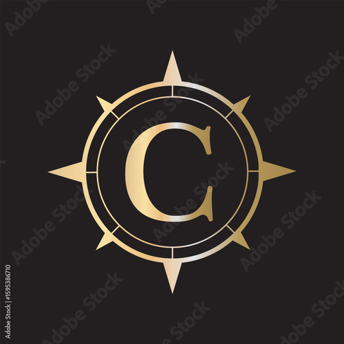 Compass Logo combine with letter C vector template