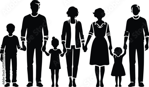 Joint Family member holding hand together silhouette Vector Illustration isolated on a white background