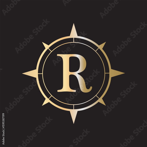 Compass Logo combine with letter R vector template