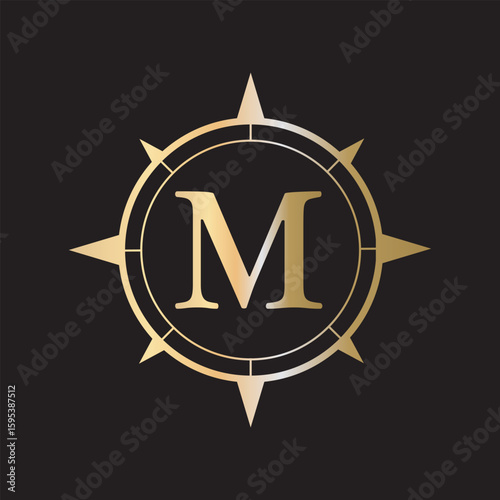 Compass Logo combine with letter M vector template