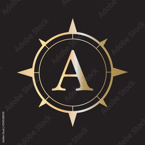 Compass Logo combine with letter A vector template