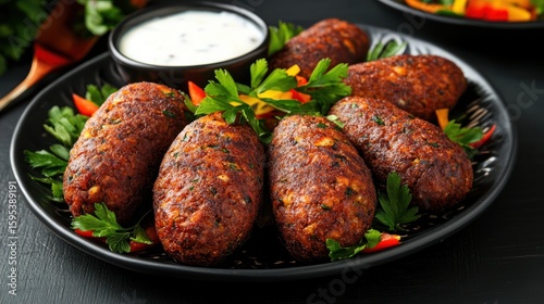 Close up of brown meatballs on plate