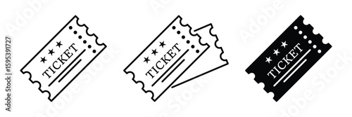 Title: Ticket entry pass coupon concert voucher icon vector illustration for cinema festival event access entertainment show game exhibition invite graphic.