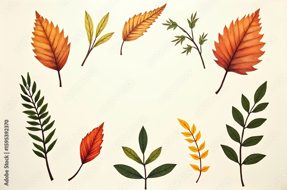 Fototapeta premium Beige Floral Leaf Illustration Frame Background for Home Wall Decor ai generated