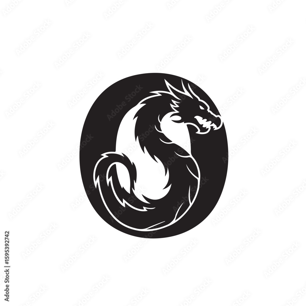 Obraz premium Powerful Dragon Head and Body Encased in a Black Circle Logo Design