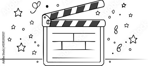 party clapperboard icon silhouette vector illustration.illustration, vector, cinema, clip art, director, event, film, flying, graphic, horizontal, media, outline, party, purple, record, silhouette, 