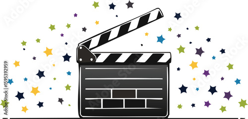 party clapperboard icon silhouette vector illustration.illustration, vector, cinema, clip art, director, event, film, flying, graphic, horizontal, media, outline, party, purple, record, silhouette, 