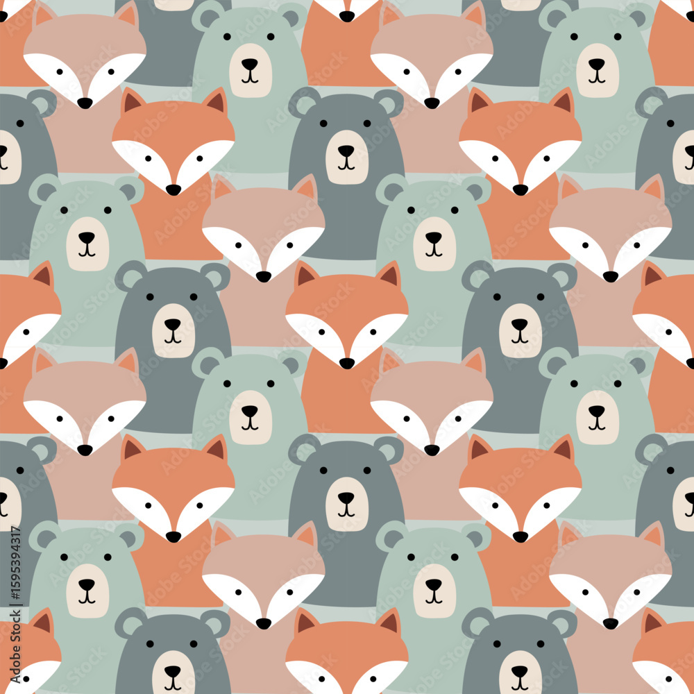 Fototapeta Cute animal pattern design, white isolate background