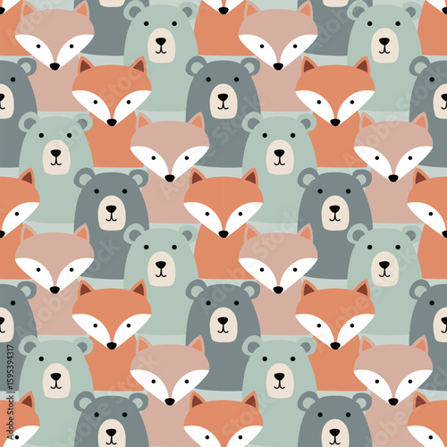 Cute animal pattern design, white isolate background
