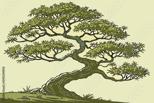  elegant bonsai tree, lush green foliage, twisted branches, realistic, highly detailed, cinematic lighting, 8k, award winning photograph