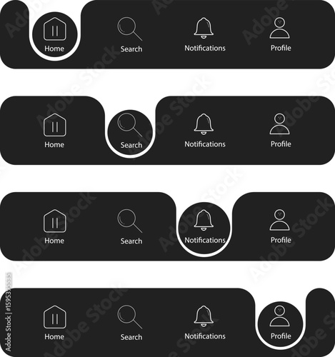Navigation Bar Showcase Home, Search, Notifications, and Profile Icons