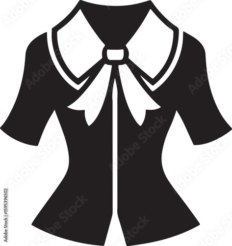 elegant bow blouse silhouette, black and white silhouette, vector and illustration