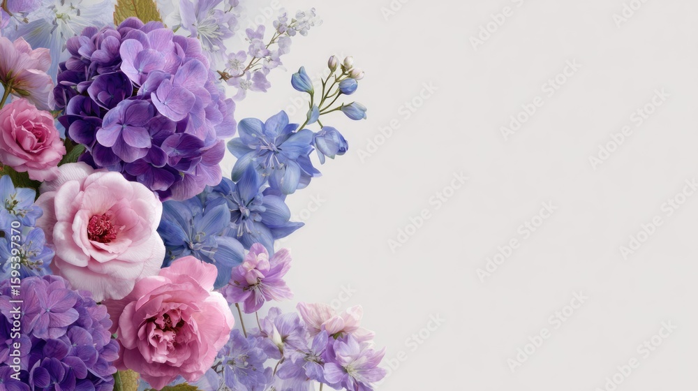 Fototapeta premium Frame of colorful flowers on white background.