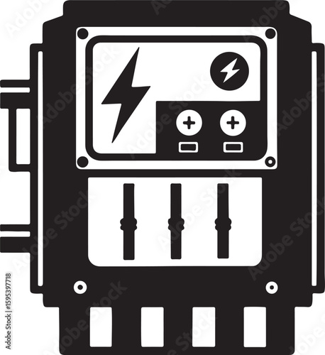electric circuit breaker panel silhouette, black and white silhouette, vector and illustration