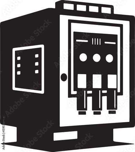electric circuit breaker panel silhouette, black and white silhouette, vector and illustration