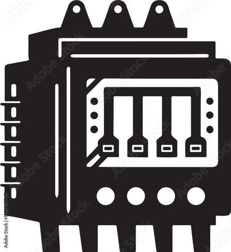 electric circuit breaker panel silhouette, black and white silhouette, vector and illustration