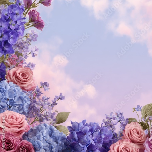 Frame of colorful flowers on white background.