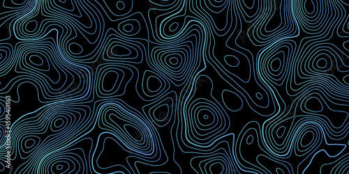 Abstract Black Wave Lines Topographic Contours Map Background, Multicolored Linear Background For Design, Trendy Modern Background texture, Vector illustration with Wave Lines On Black Background.