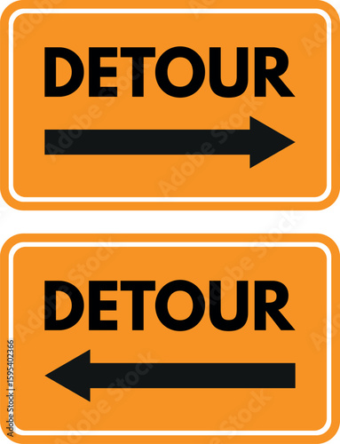 Right and left detour arrow icon set . Traffic detour sign . Vector illustration
