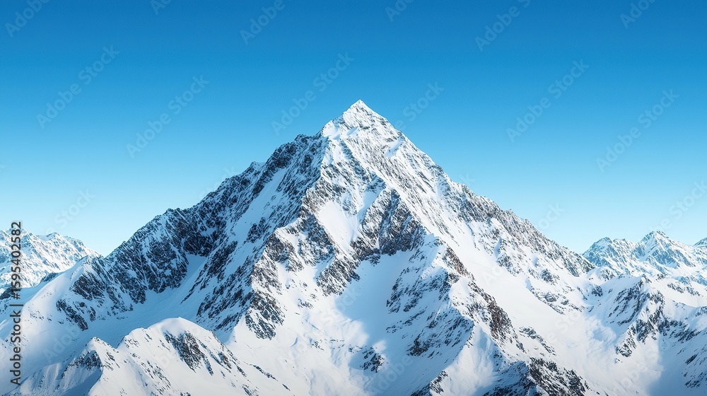 Obraz premium Snowy mountain peak under a clear blue sky, majestic, pristine, cold