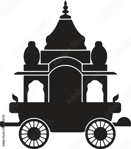 Ratha Yatra silhouette ,Black solid icon for ratha,Ratha Yatra Indian Festival Celebration ,Ratha Yatra Silhouette Icon of Indian Festival Chariot with Temple Spire Design

