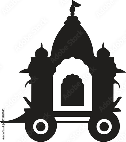 Ratha Yatra silhouette ,Black solid icon for ratha,Ratha Yatra Indian Festival Celebration ,Ratha Yatra Silhouette Icon of Indian Festival Chariot with Temple Spire Design


