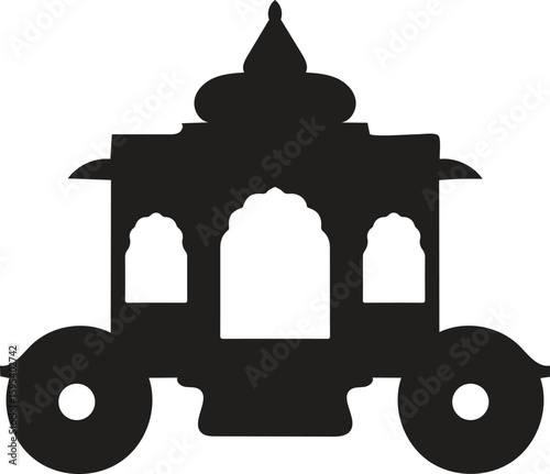 Ratha Yatra silhouette ,Black solid icon for ratha,Ratha Yatra Indian Festival Celebration ,Ratha Yatra Silhouette Icon of Indian Festival Chariot with Temple Spire Design

