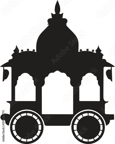 Ratha Yatra silhouette ,Black solid icon for ratha,Ratha Yatra Indian Festival Celebration ,Ratha Yatra Silhouette Icon of Indian Festival Chariot with Temple Spire Design

