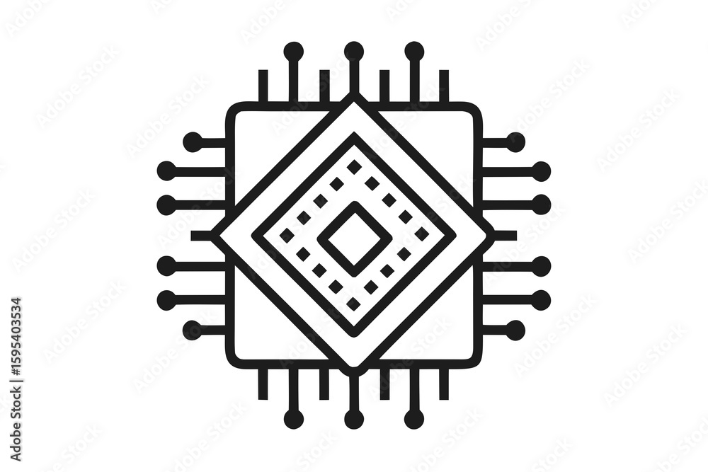 Obraz premium microchip outline dot grid internal pattern icon