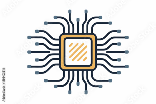 microchip icon with wavy circuit line style