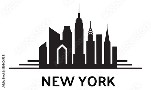 Black silhouette of New York City skyline with text vector